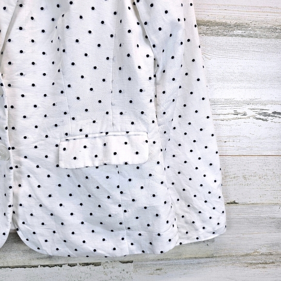 Talbots Linen & Cotton Polka Dot Blazer 6P White Navy Preppy Light Academia Chic - Picture 12 of 16